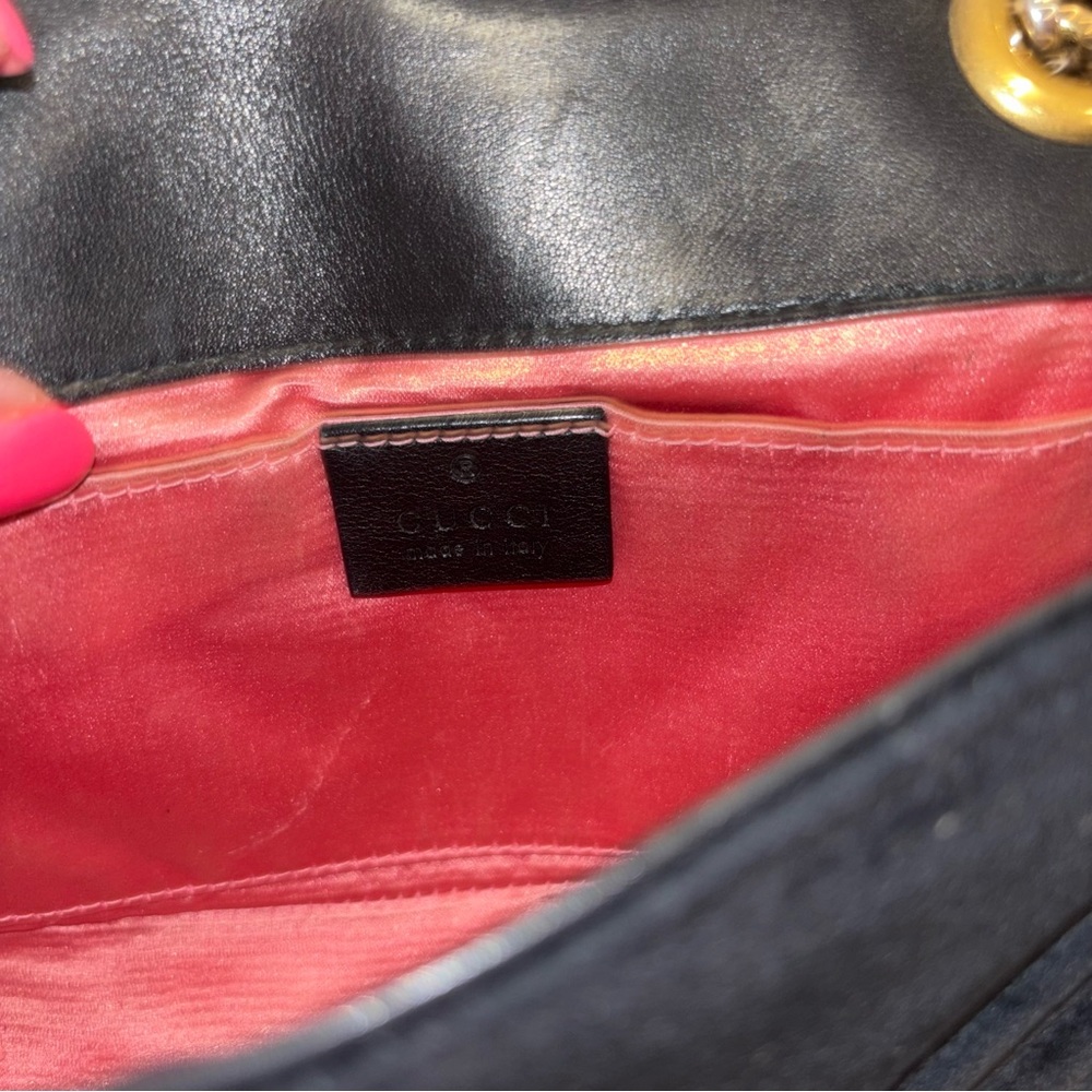 Gucci Black Velvet Marmont Shoulder Bag GG Authentic - Picture 9 of 10